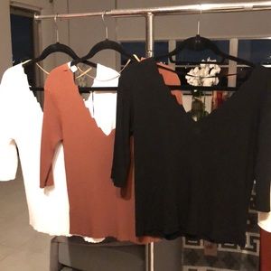 White or brown stretch top deep V-neck front & back, 3/4 sleeve, Italy, U